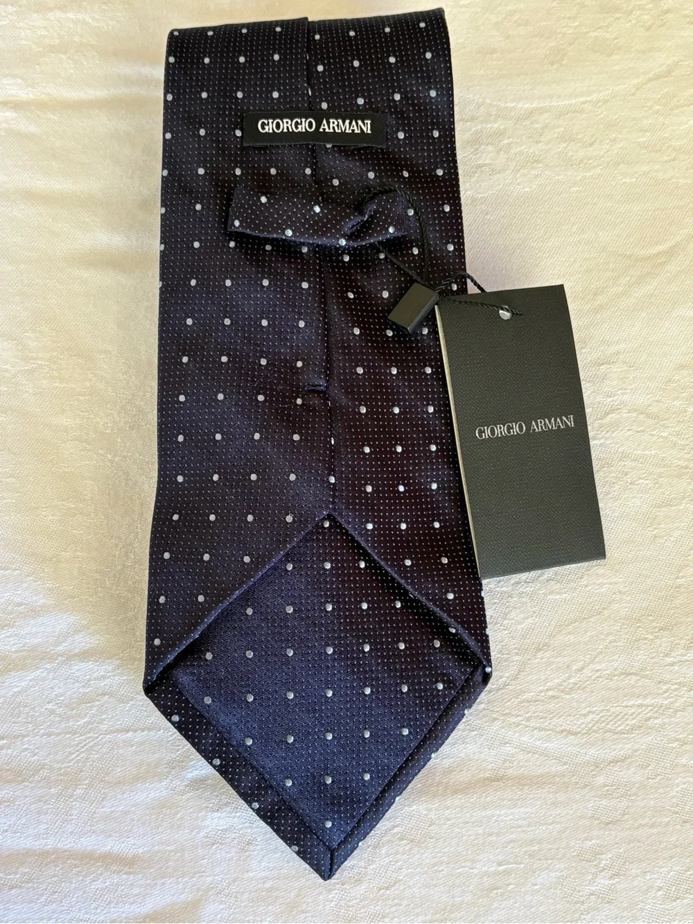 Vintage Giorgio Armani Black Label Silk Tie Night Blue Micro Dots Geometric NWT